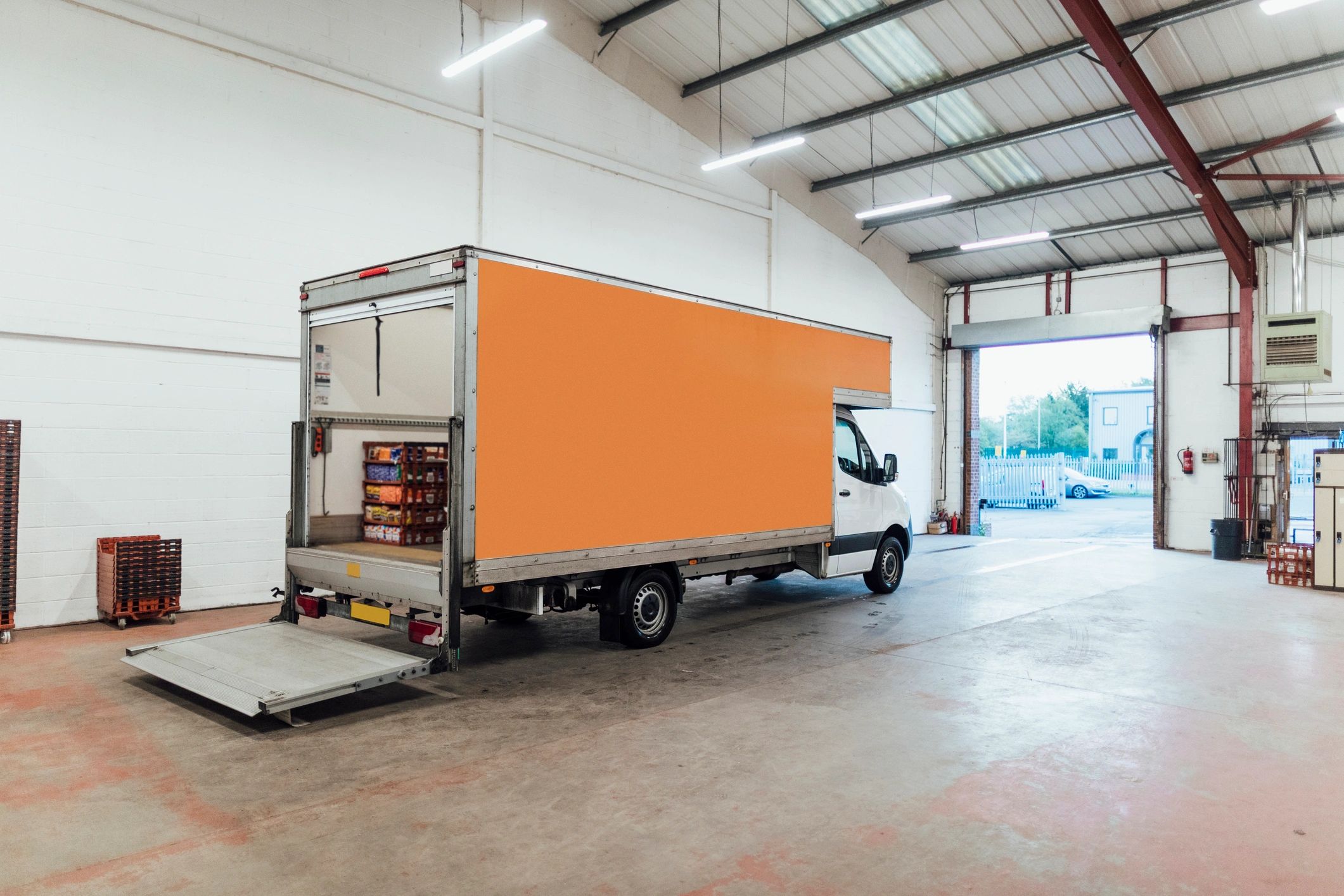 Delivery truck at a distribution warehouse ready for loading